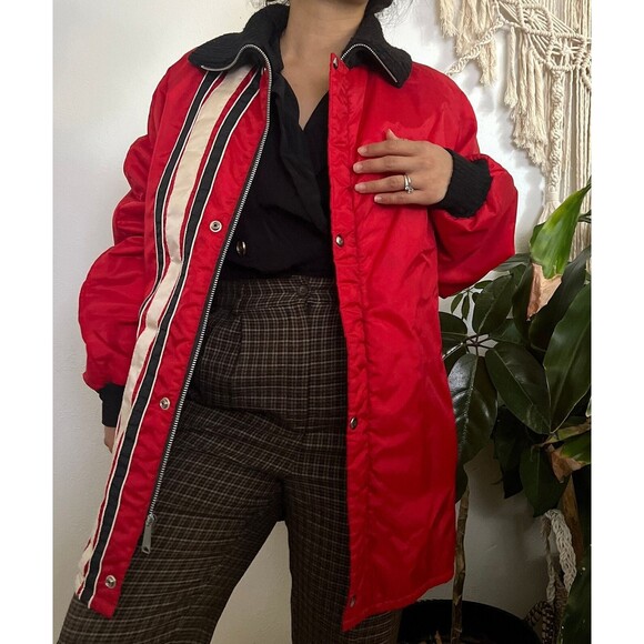 vtg 80 Dakota outerwear mens puff jacket zip front red striped retro coat Medium - Picture 5 of 9
